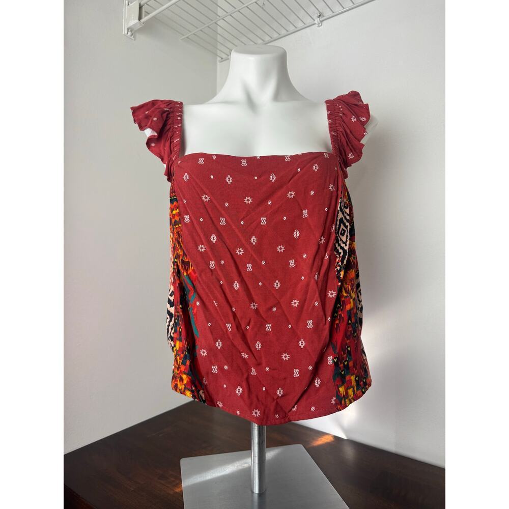 Torrid Burnt Orange and Patterned Challis Ruffle Trim Crop Top Size 2X